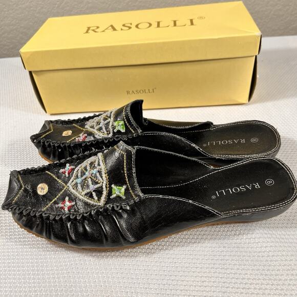 Vintage Rasolli Woman’s Size 8 Slip On‎ Black Leather Office Casual Flats - Picture 10 of 13